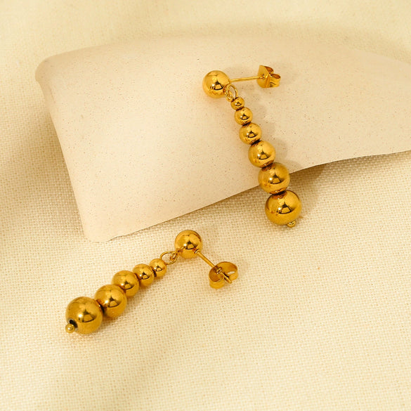 Wholesale Geometric Stainless Steel 18K Gold Plated Polished Water Drop Bead String Earrings For Women