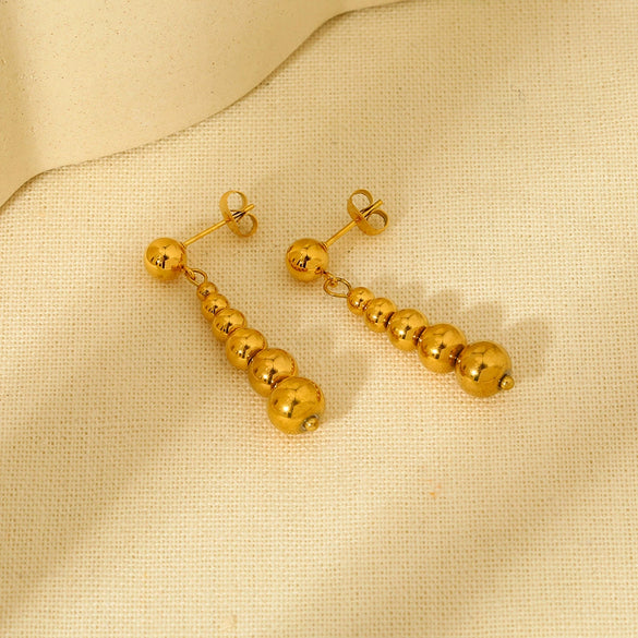 Wholesale Geometric Stainless Steel 18K Gold Plated Polished Water Drop Bead String Earrings For Women