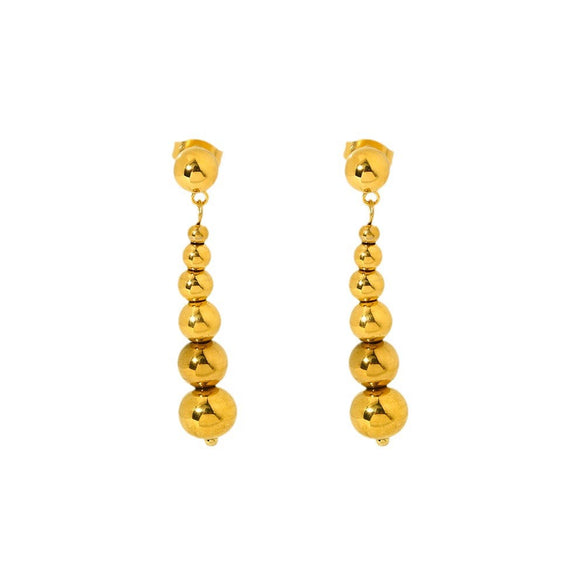 Wholesale Geometric Stainless Steel 18K Gold Plated Polished Water Drop Bead String Earrings For Women