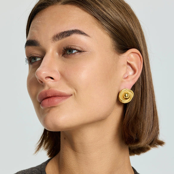 Wholesale Geometric Stainless Steel 18K Gold Plated Round Earrings For Women