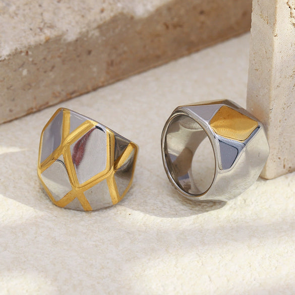 Wholesale Geometric Stainless Steel 18K Gold Plated Stereo Gold Ball Ring For Women In Light Luxury Style