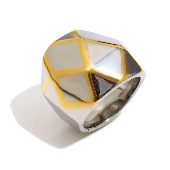 Wholesale Geometric Stainless Steel 18K Gold Plated Stereo Gold Ball Ring For Women In Light Luxury Style