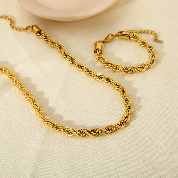 Wholesale Geometric Stainless Steel 18K Gold Plated Twist Chain Bracelet Necklace For Women