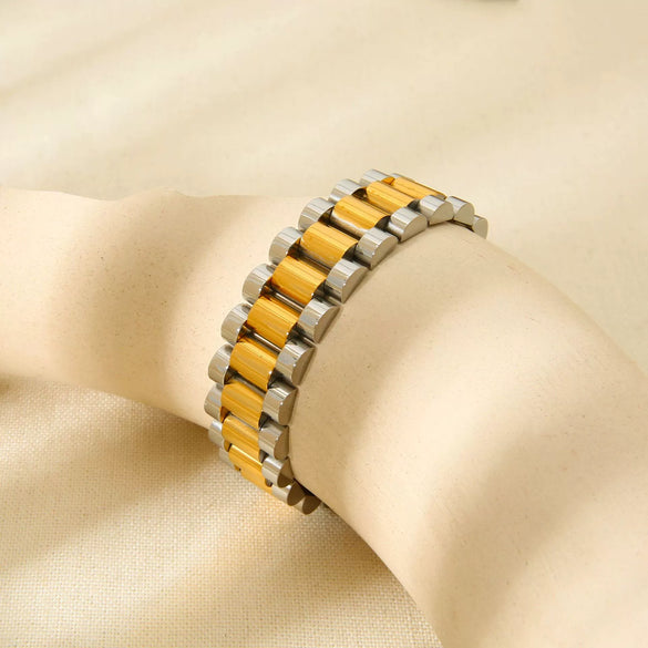Wholesale Geometric Stainless Steel 18K Gold Plated Waterproof Watch Strap Bracelet For Women