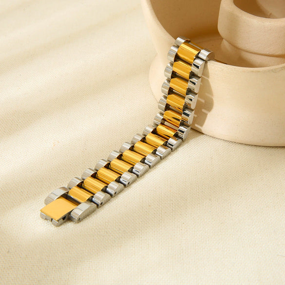 Wholesale Geometric Stainless Steel 18K Gold Plated Waterproof Watch Strap Bracelet For Women