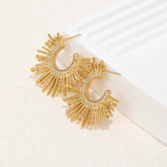 Wholesale Geometric Stainless Steel 18K Goldplated Cshaped Line Earrings Jewelry For Women