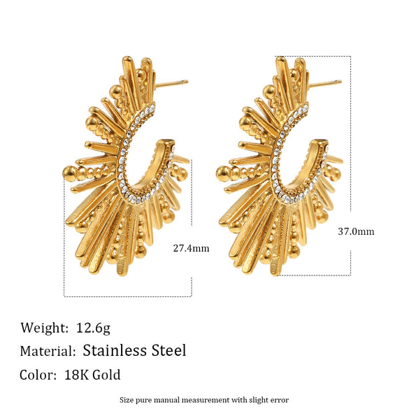 Wholesale Geometric Stainless Steel 18K Goldplated Cshaped Line Earrings Jewelry For Women