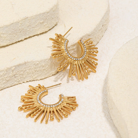 Wholesale Geometric Stainless Steel 18K Goldplated Cshaped Line Earrings Jewelry For Women