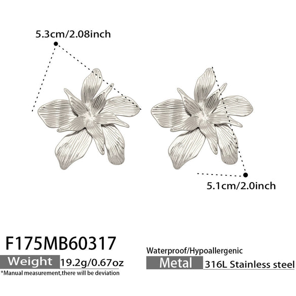 Wholesale Geometric Stainless Steel 18K Goldplated Threedimensional Floral Earrings For Women