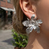 Wholesale Geometric Stainless Steel 18K Goldplated Threedimensional Floral Earrings For Women