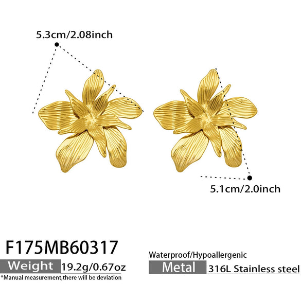 Wholesale Geometric Stainless Steel 18K Goldplated Threedimensional Floral Earrings For Women