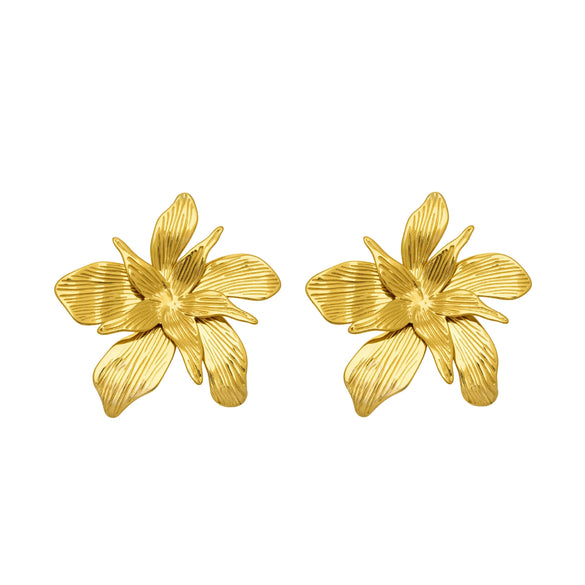 Wholesale Geometric Stainless Steel 18K Goldplated Threedimensional Floral Earrings For Women