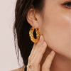 Wholesale Geometric 316L Stainless Steel 18K Real Gold Plated Light Luxury Style Earrings And Ring With Fish Scale Design