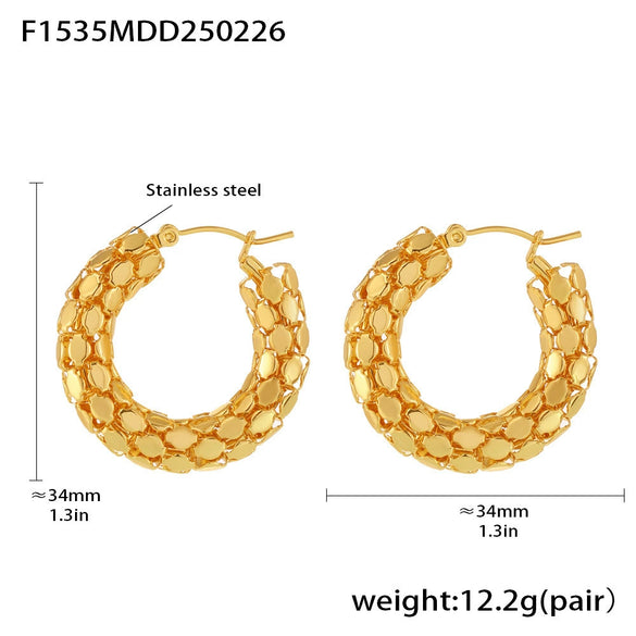 Wholesale Geometric 316L Stainless Steel 18K Real Gold Plated Light Luxury Style Earrings And Ring With Fish Scale Design