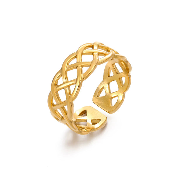 Wholesale Geometric Stainless Steel Open Adjustable Ring 18K Gold Plated In Ins Style For Ladies