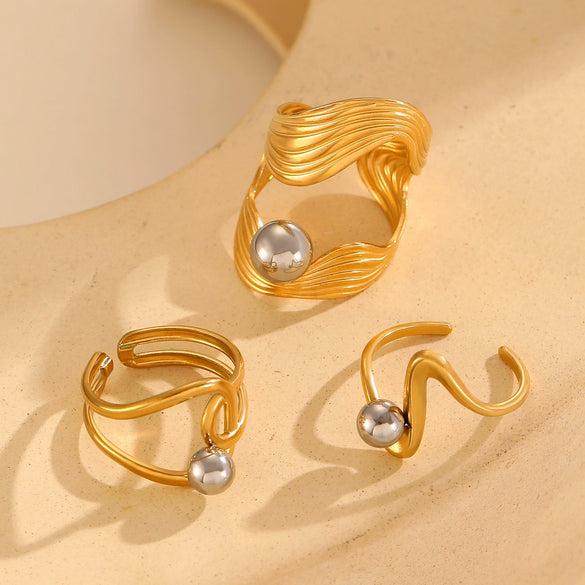 Wholesale Geometric Stainless Steel Open Ring Gold And Silver Color Matching Electroplated