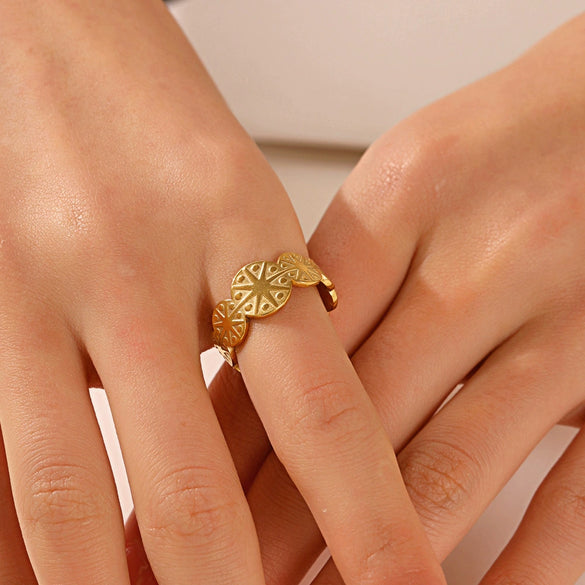 Wholesale Geometric Stainless Steel Opening Adjustable Electroplated Women's Ring