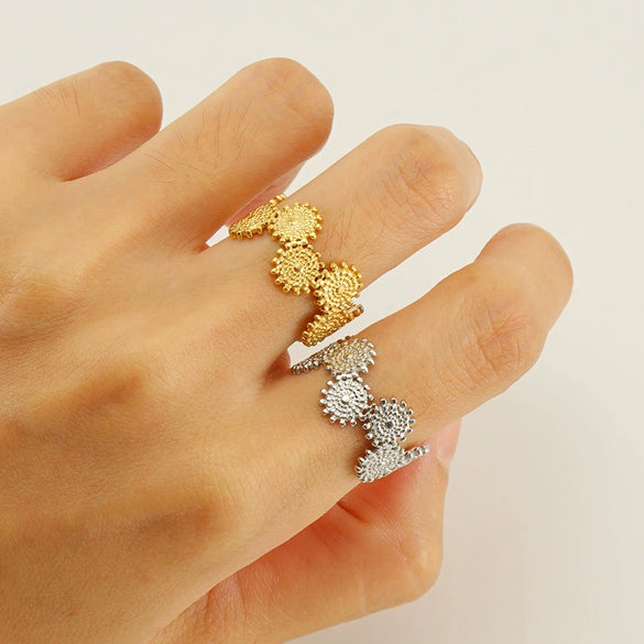 Wholesale Geometric Stainless Steel Opening Adjustable Women's Ring With Electroplating