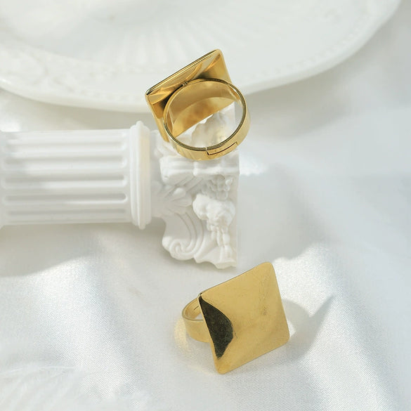 Wholesale Geometric Stainless Steel Opening Ring 14K Goldplated For Women