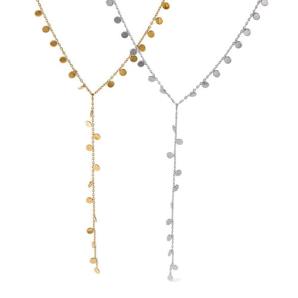 Wholesale Geometric Stainless Steel Oshaped Chain Yshaped Tassel Necklace With Vacuum Real Gold Plating For Women