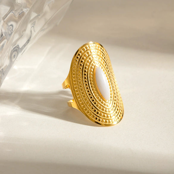 Wholesale Geometric Stainless Steel Oval Adjustable Opening Ring Jewelry With Electroplating Treatment For Women