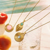Wholesale Geometric Stainless Steel Pendant Necklace With Blue Resin And Electroplated 18K Gold Jewelry For Women