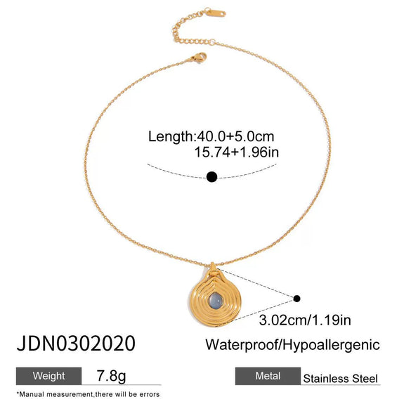 Wholesale Geometric Stainless Steel Pendant Necklace With Blue Resin And Electroplated 18K Gold Jewelry For Women