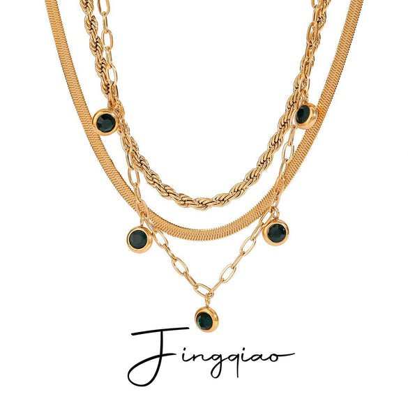Wholesale Geometric Stainless Steel Pendant Necklace With Green Diamond Electroplated Treatment