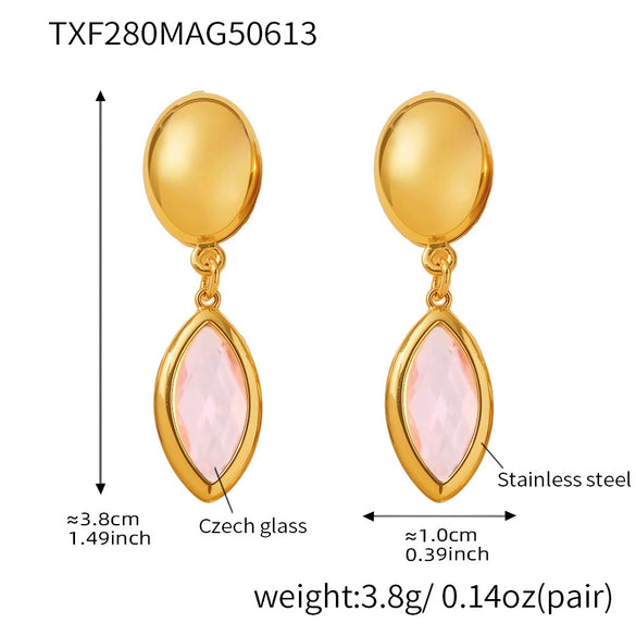 Wholesale Geometric 316L Stainless Steel Plated 18K Gold Crystal Glass Earrings For Women