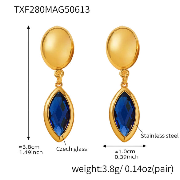 Wholesale Geometric 316L Stainless Steel Plated 18K Gold Crystal Glass Earrings For Women