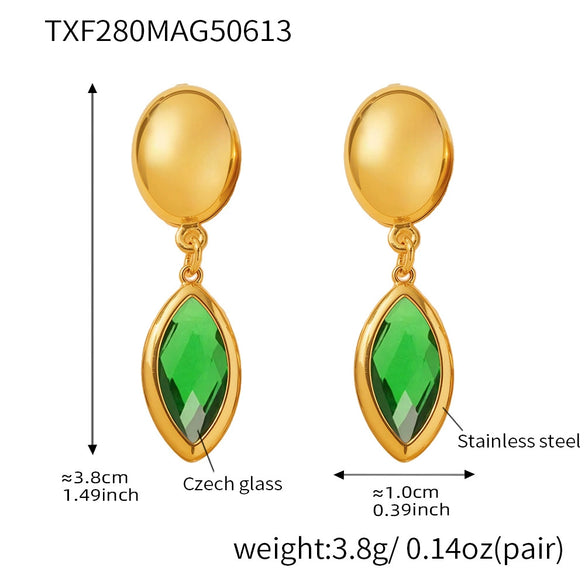 Wholesale Geometric 316L Stainless Steel Plated 18K Gold Crystal Glass Earrings For Women