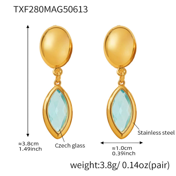 Wholesale Geometric 316L Stainless Steel Plated 18K Gold Crystal Glass Earrings For Women