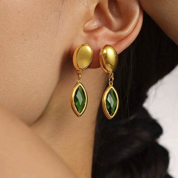 Wholesale Geometric 316L Stainless Steel Plated 18K Gold Crystal Glass Earrings For Women