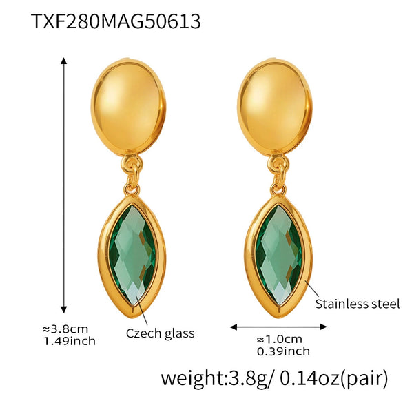 Wholesale Geometric 316L Stainless Steel Plated 18K Gold Crystal Glass Earrings For Women