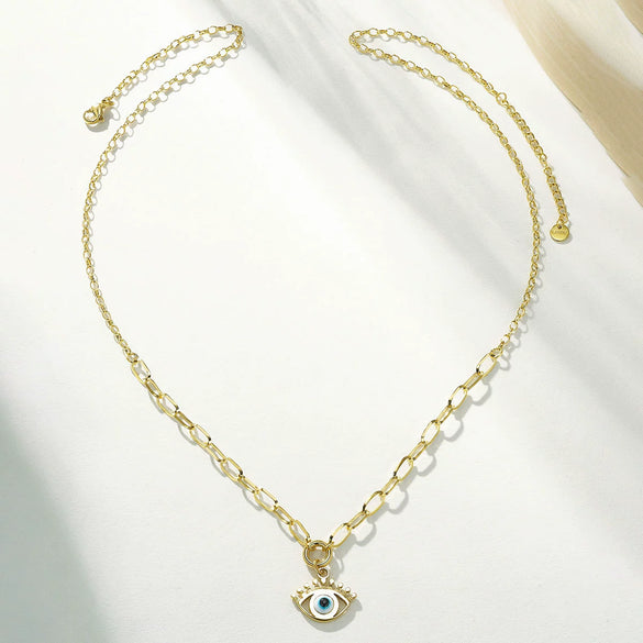 Wholesale Geometric Stainless Steel Polished Devil's Eye Blue Eye Clavicle Chain Necklace
