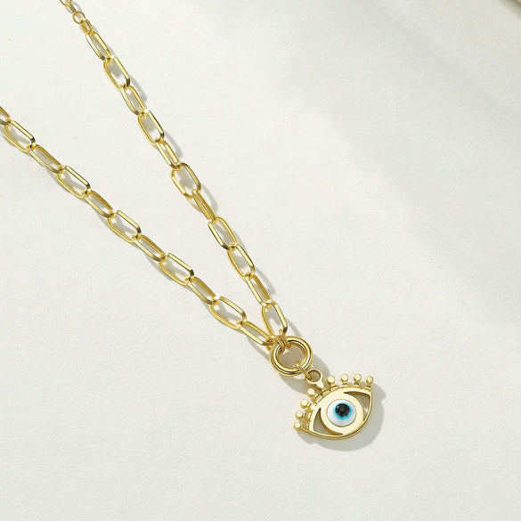 Wholesale Geometric Stainless Steel Polished Devil's Eye Blue Eye Clavicle Chain Necklace
