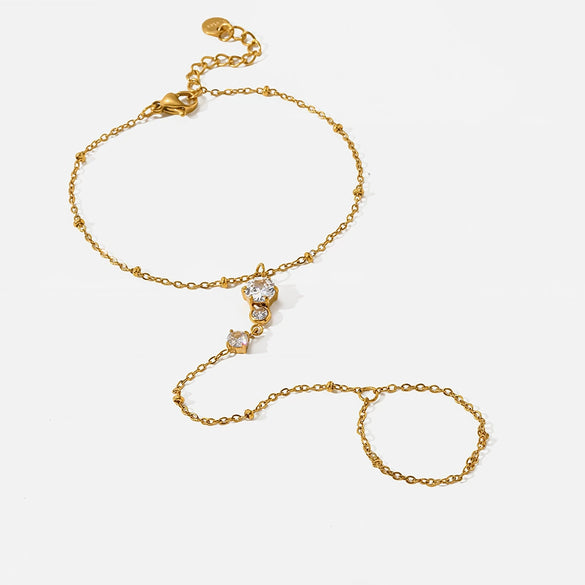 Wholesale Geometric Stainless Steel Real Gold Plated Bracelet And Ring Integrated Jewelry For Women