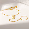 Wholesale Geometric Stainless Steel Real Gold Plated Bracelet And Ring Integrated Jewelry For Women