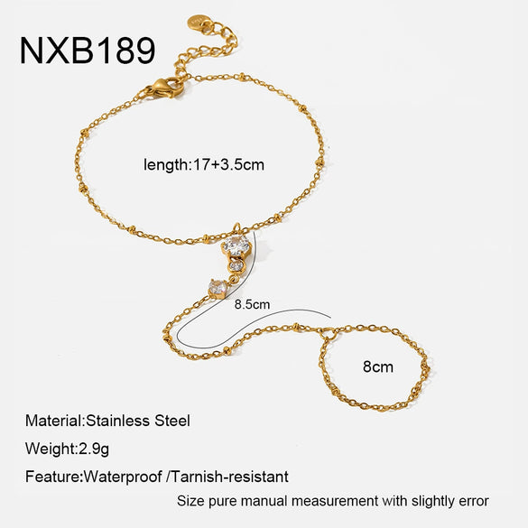 Wholesale Geometric Stainless Steel Real Gold Plated Bracelet And Ring Integrated Jewelry For Women