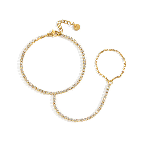 Wholesale Geometric Stainless Steel Real Gold Plated Finger Chain Hand Jewelry For Women