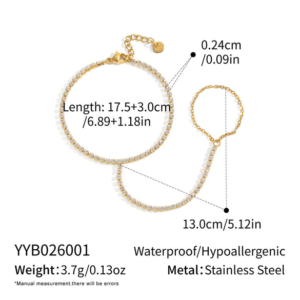 Wholesale Geometric Stainless Steel Real Gold Plated Finger Chain Hand Jewelry For Women