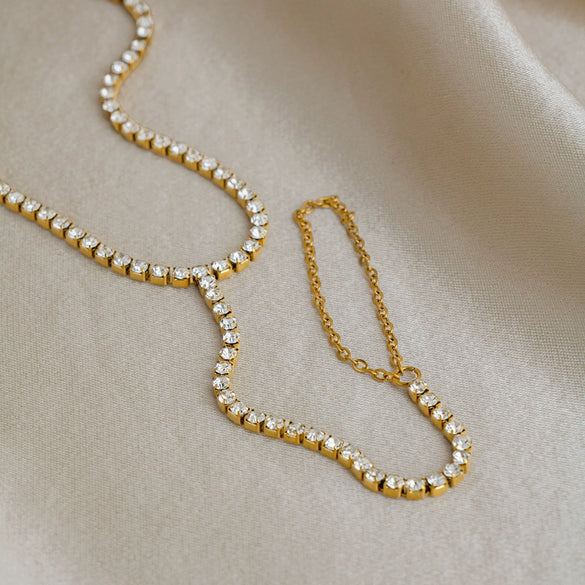 Wholesale Geometric Stainless Steel Real Gold Plated Finger Chain Hand Jewelry For Women