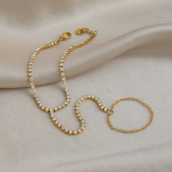 Wholesale Geometric Stainless Steel Real Gold Plated Finger Chain Hand Jewelry For Women