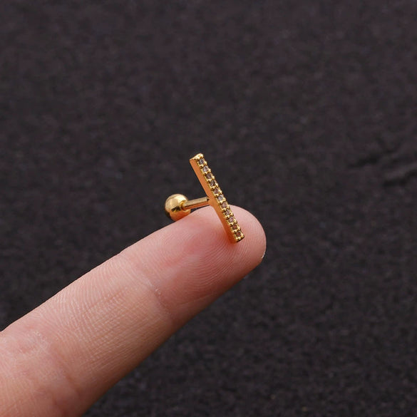 Wholesale Geometric Stainless Steel Rectangular Ear Studs With Micropaved Zircon And Original Design