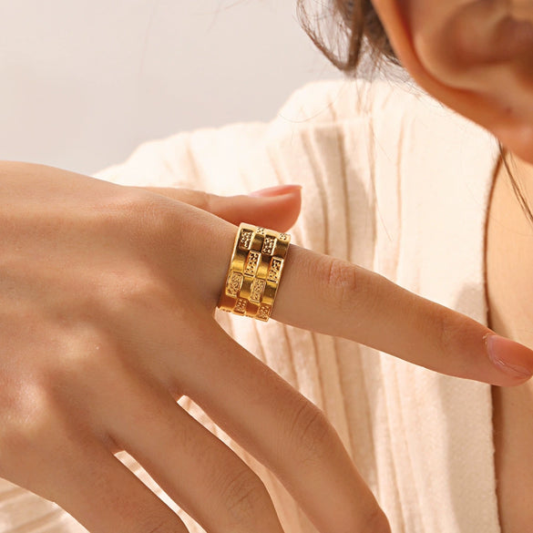 Wholesale Geometric Stainless Steel Ring For Women 18K Gold Plated