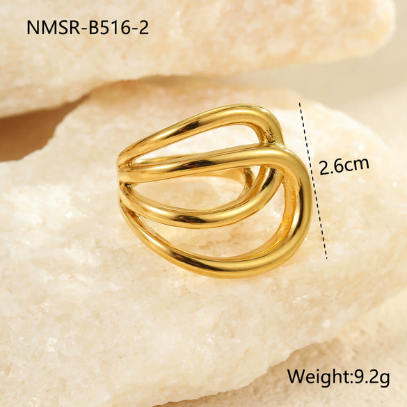 Wholesale Geometric Stainless Steel Ring For Women With Light Luxury Style And Electroplating Design