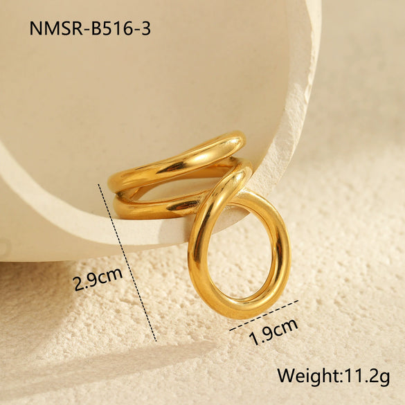 Wholesale Geometric Stainless Steel Ring For Women With Light Luxury Style And Electroplating Design