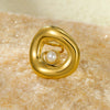 Wholesale Geometric Stainless Steel Ring Plated 18K Gold Inlaid Natural Stone Light Luxury Style