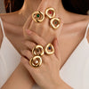 Wholesale Geometric Stainless Steel Ring Plated 18K Gold Inlaid Natural Stone Light Luxury Style