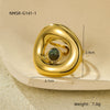 Wholesale Geometric Stainless Steel Ring Plated 18K Gold Inlaid Natural Stone Light Luxury Style